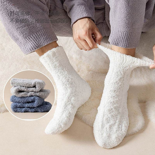 Winter Warm Fuzzy Coral Fleece Socks Women Men Velvet Thickened Home Sleepping Floor Socks - Mubimart