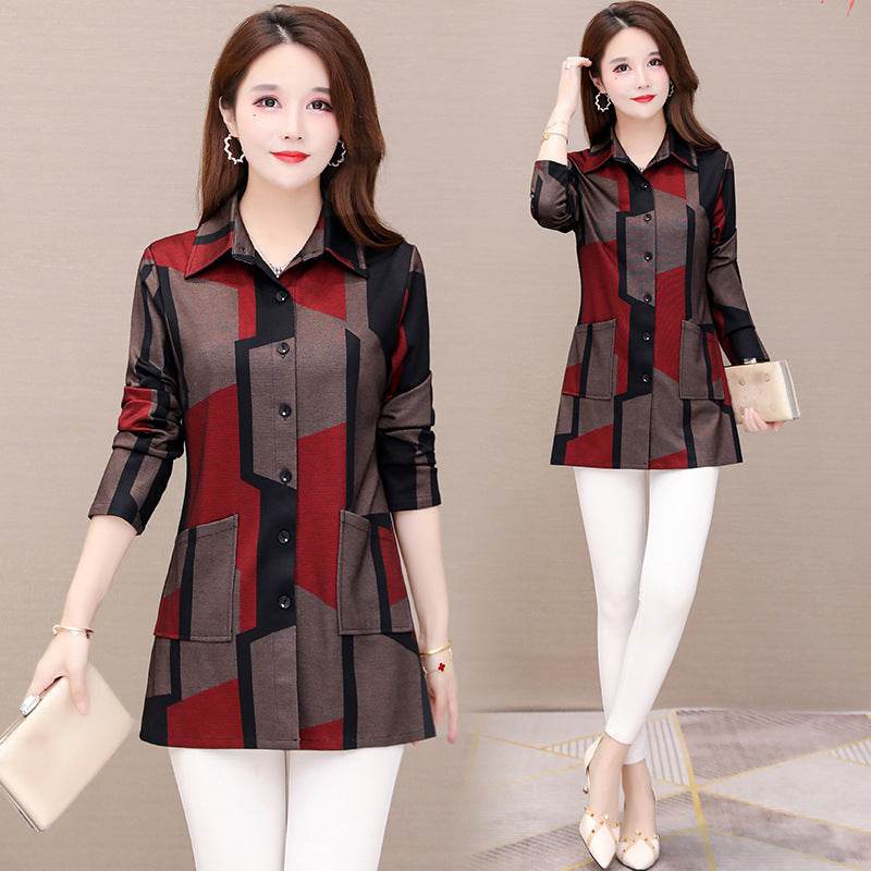 Women's Long-Sleeved Shirt Slim Slimming Blouse Women - Mubimart