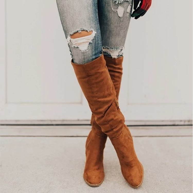 Side zip over the knee boots - Mubimart