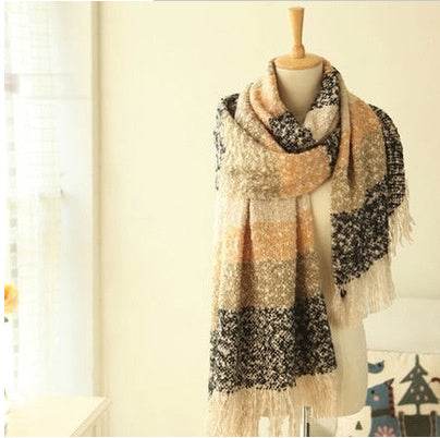 Autumn And Winter Sand Mixed Color Contrast Color Striped Scarf Lengthened Plus Size Shawl - Mubimart