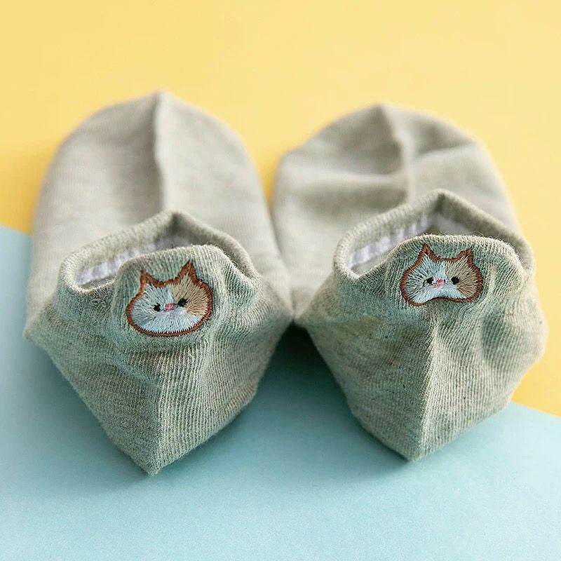 Socks Women's Socks Low Top Shallow Mouth Cotton Cute Japanese Style Cartoon Three-dimensional Heel Cat Boat Socks Spring And Summer Isn Fashion - Mubimart