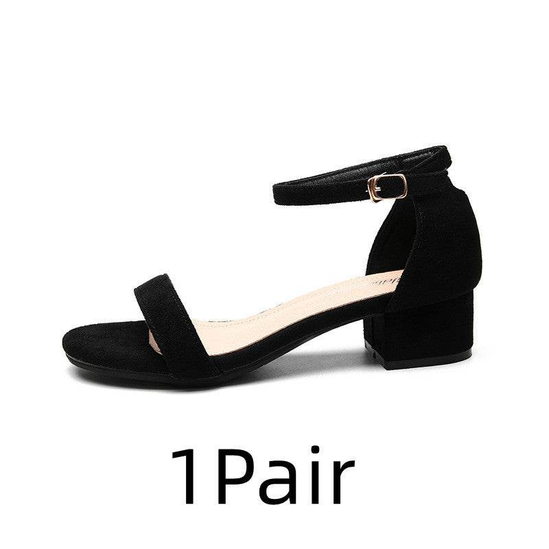 Women's New Versatile Chunky Heel Strappy Sandals - Mubimart