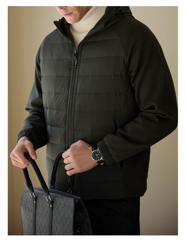Men's Down Jacket Hooded Thin Stitching Casual Jacket - Mubimart