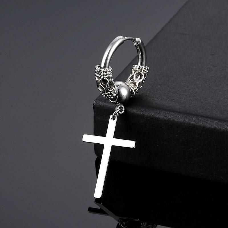 Retro Tibetan Dragon Pattern Stainless Steel N Earrings Cross Men And Women - Mubimart
