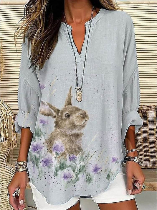Loose Printed Neck Casual Plus Size Pullover - Mubimart