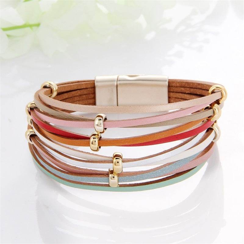 New Popular Multi-color Leather Charm Bracelet Men And Women Same Ornament Can Be Used As Gifts - Mubimart