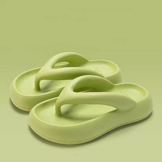 Solid Color Thick-soled Flip-flops Summer Indoor Outdoor Fashion Thong Sandals Casual Holiday Beach Shoes - Mubimart