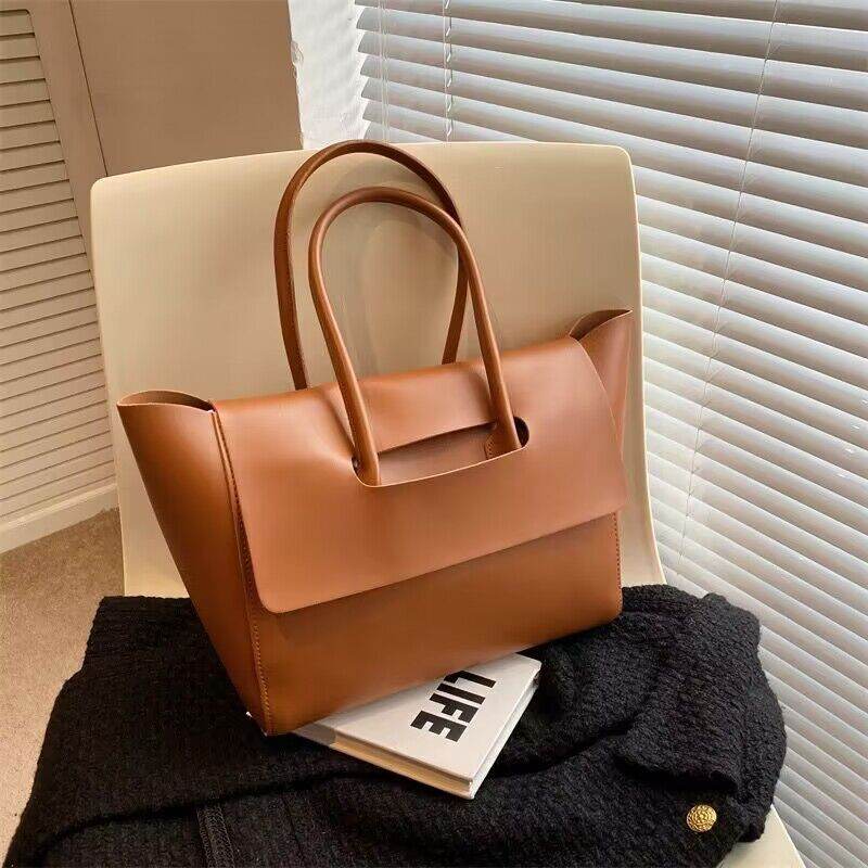 Fashion Women Shoulder Bags Large Capacity Handbags Simple Retro Tote Bags Solid Color Famous Brand High Quality Bags - Mubimart