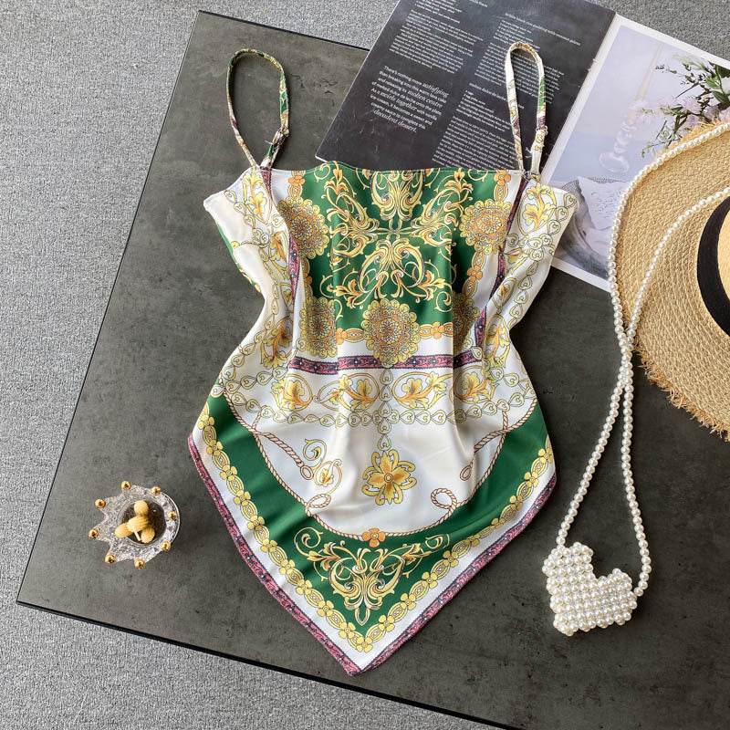 Abdominal Camisole Print Open-Back Top - Mubimart