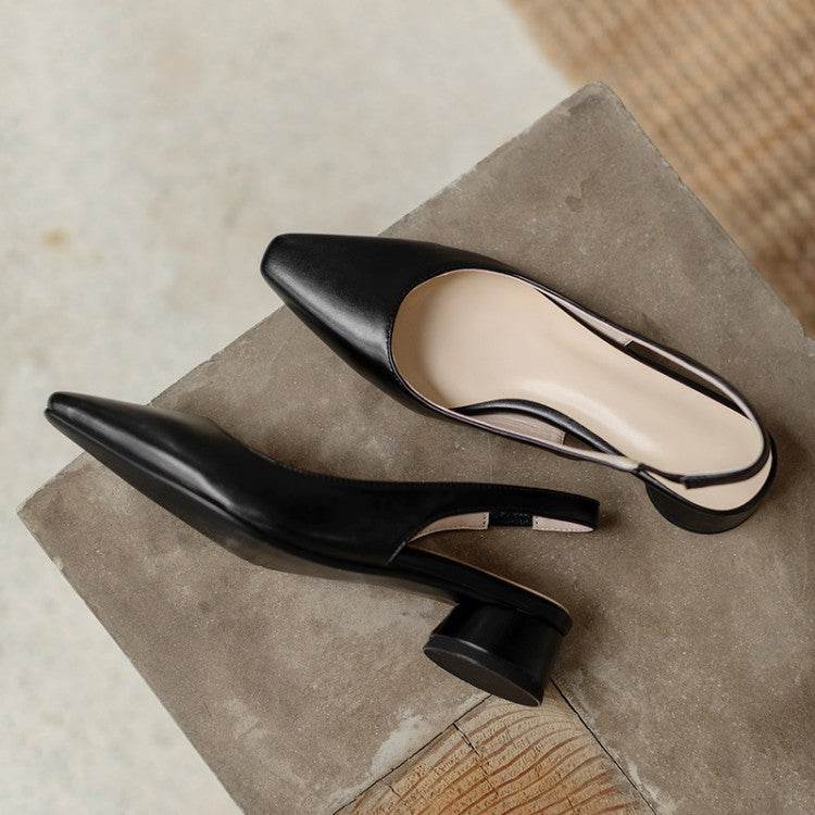 Pointed Toe Slingback Baotou Simple Low Heel Women's Shoes - Mubimart