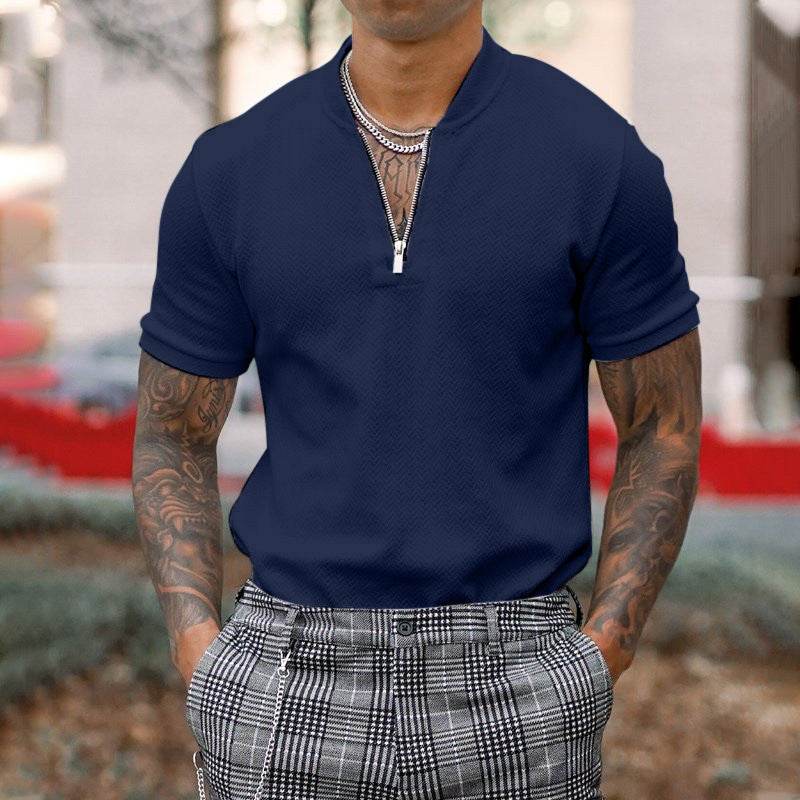 Men's Fashion Casual Polo Collar Polo Shirt Short Top - Mubimart