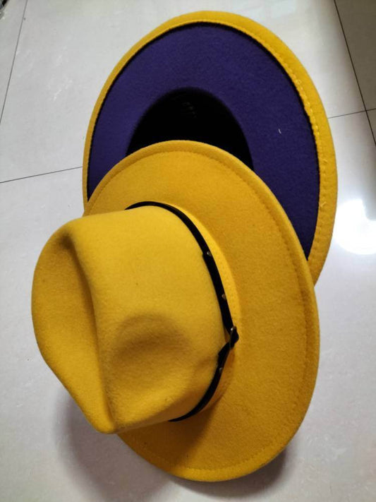 European And American Popular Woolen Top Color Matching Flat Brim Fedora Jazz Hat - Mubimart