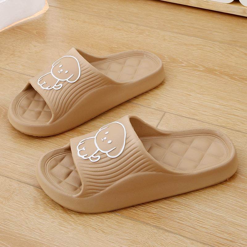 Cute Cartoon Dog Slippers Summer Solid Color Non-slip Rhombus Bathroom Slipper Indoor House Shoes For Men Women Couples - Mubimart
