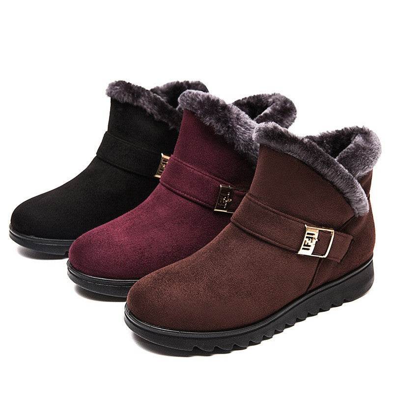 Winter Boots Women Warm Plush Snow Boots Zipper Comfort Flats Shoes - Mubimart
