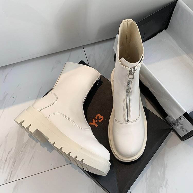 Retro Mid-calf Length Thin Front Women's Zipper Boots - Mubimart