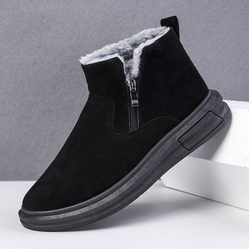 Fashion Snow Boots For Men Winter Warm Flat Cotton Plush Shoes With Side Zipper Casual Daily Fleece Ankle Boot - Mubimart