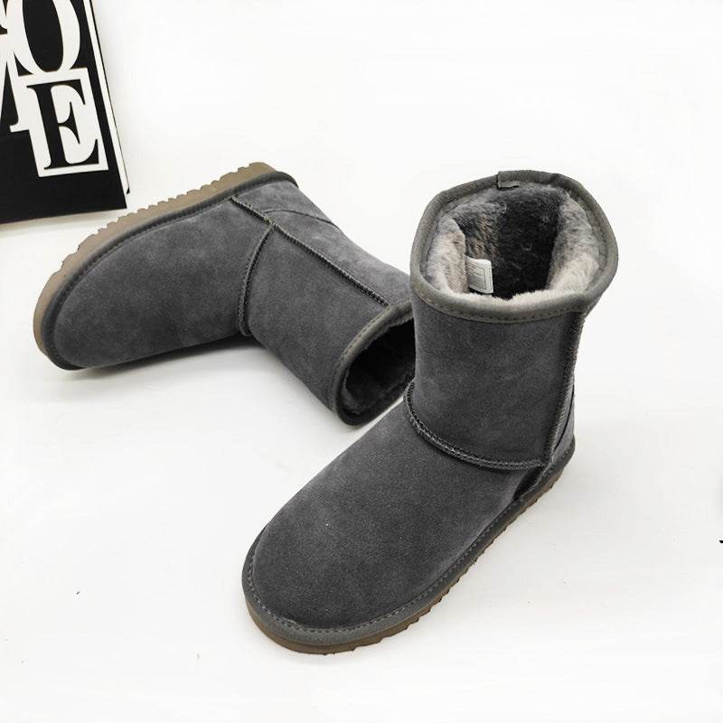 Women's Cowhide Genuine Leather Mid-calf Length Snow Boots - Mubimart