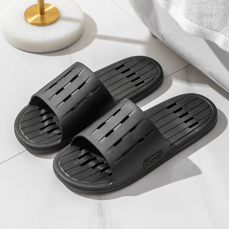 Anti-slip Striped Texture Hollow Design Slippers Women Floor Bathroom House Shoes Summer Indoor Home Slipper Couple - Mubimart -  