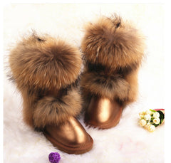 Women's Winter Mid-calf Fox Fur Snow Boots