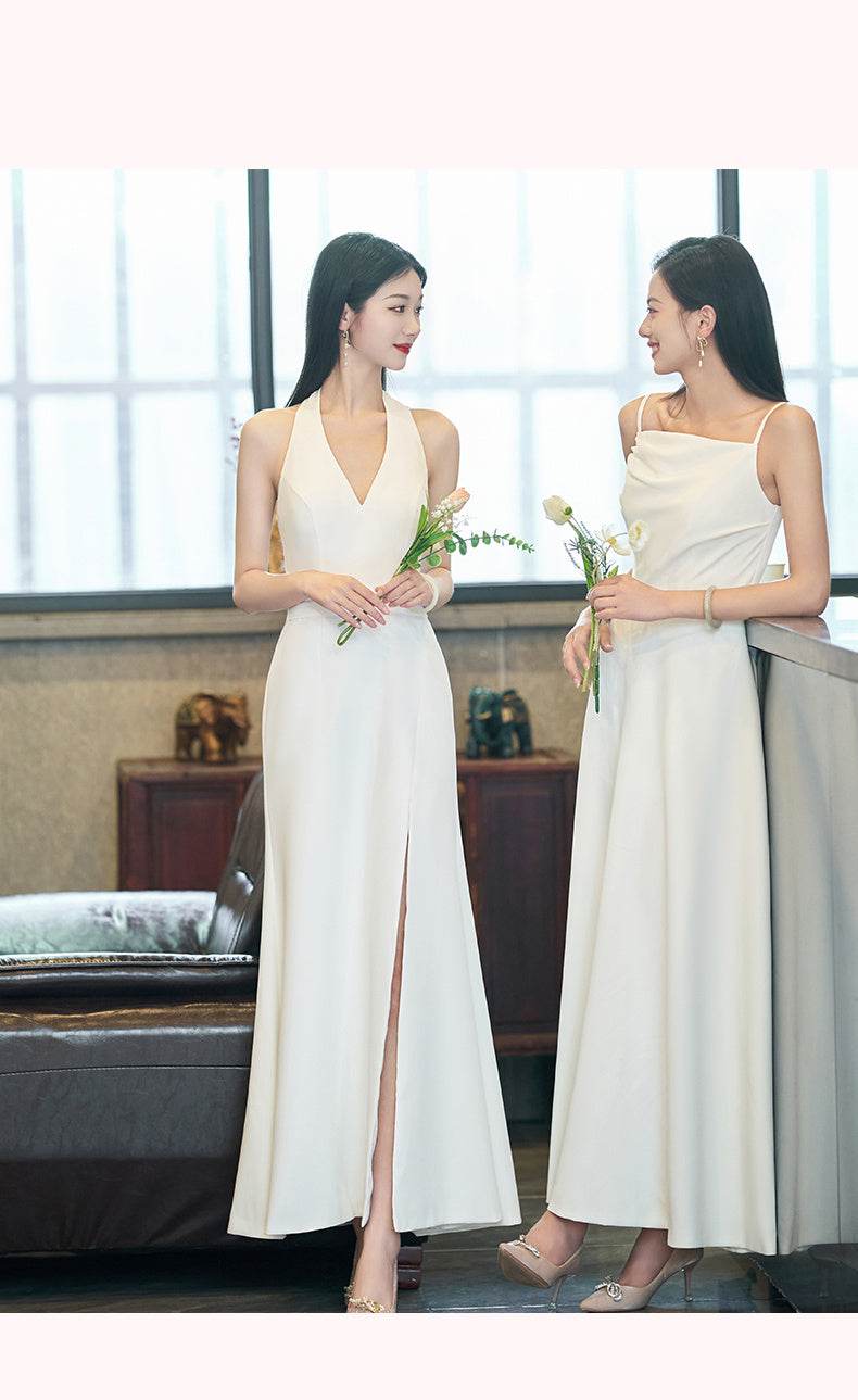 White Bridesmaid Dress Senior Dress Daily Style Formal Dress - Mubimart