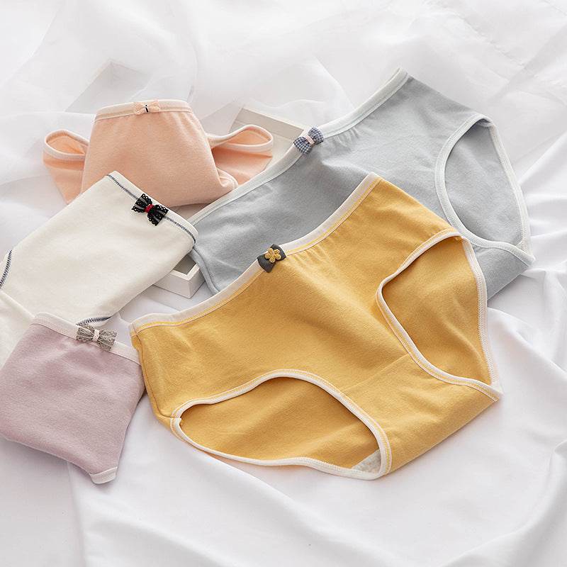 Simple Girl Cotton Panties Women Mid-waist Sweet Student Briefs - Mubimart