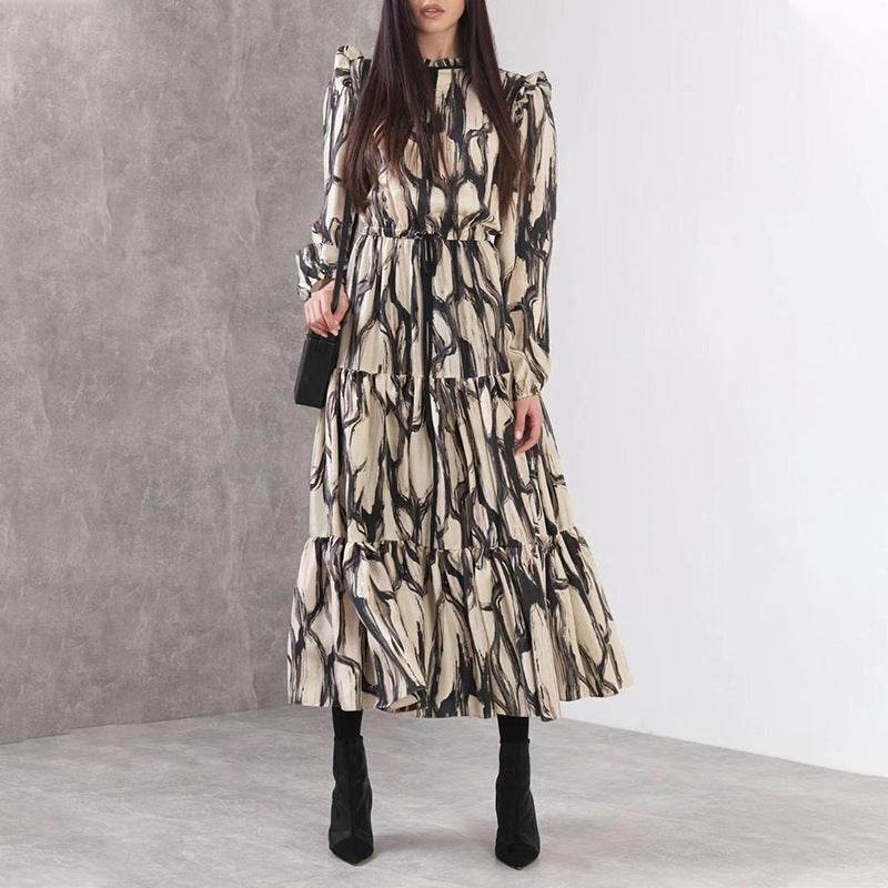 Women Maxi Dress Female Long Sleeve Printed Robe Lady - Mubimart