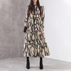 Women Maxi Dress Female Long Sleeve Printed Robe Lady - Mubimart - Robe 