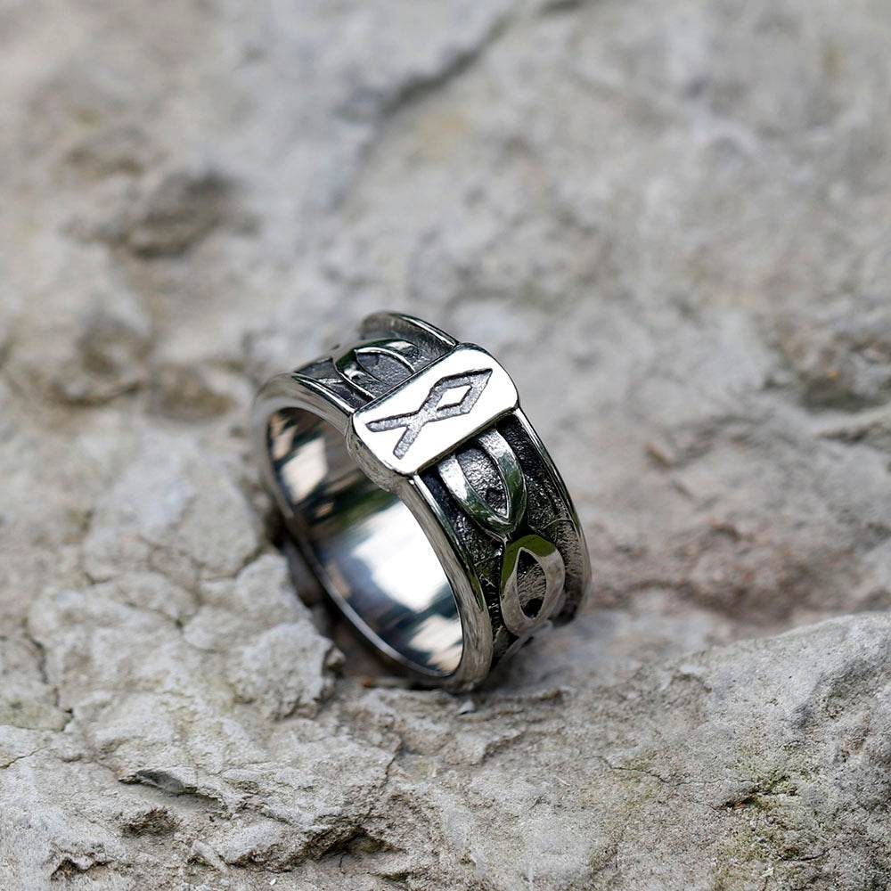 Vintage Viking Alphabet Titanium Steel Ring Men - Mubimart