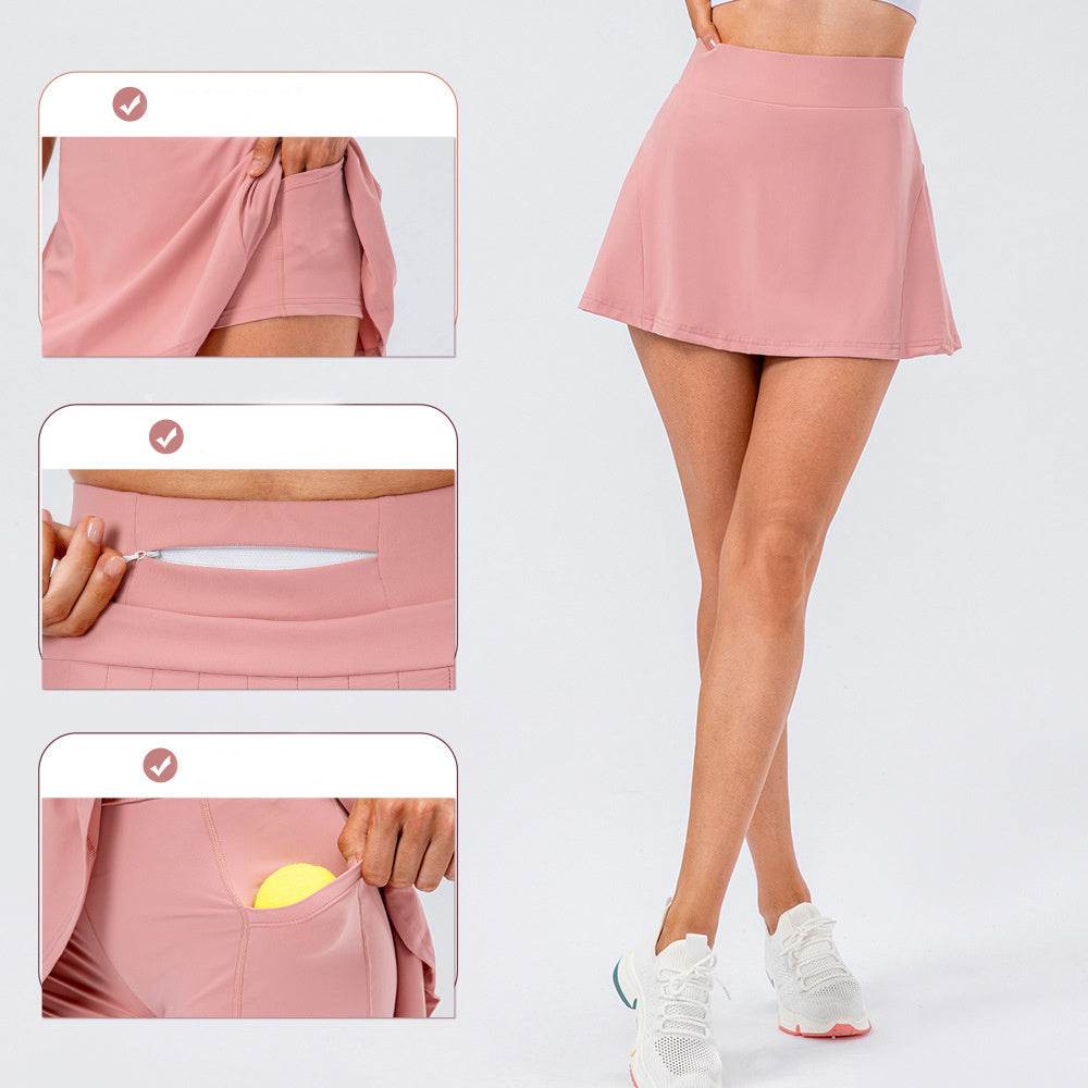 High Quality Tennis Skirt With Zipped Pocket Women Pleated Sports Skirt - Mubimart