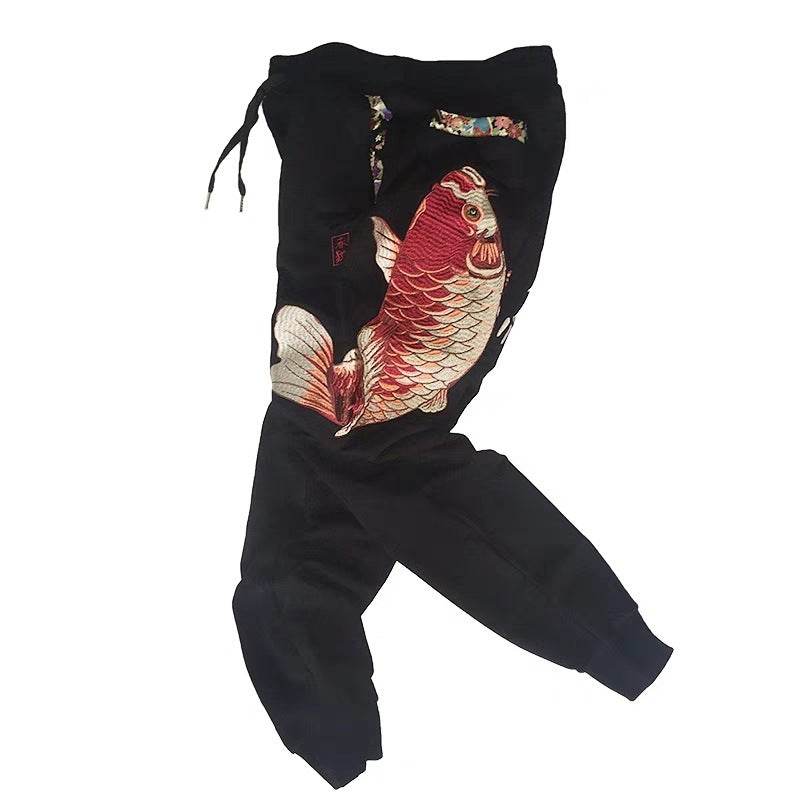 Men's Sweatpants Style Embroidered Cotton Pants - Mubimart