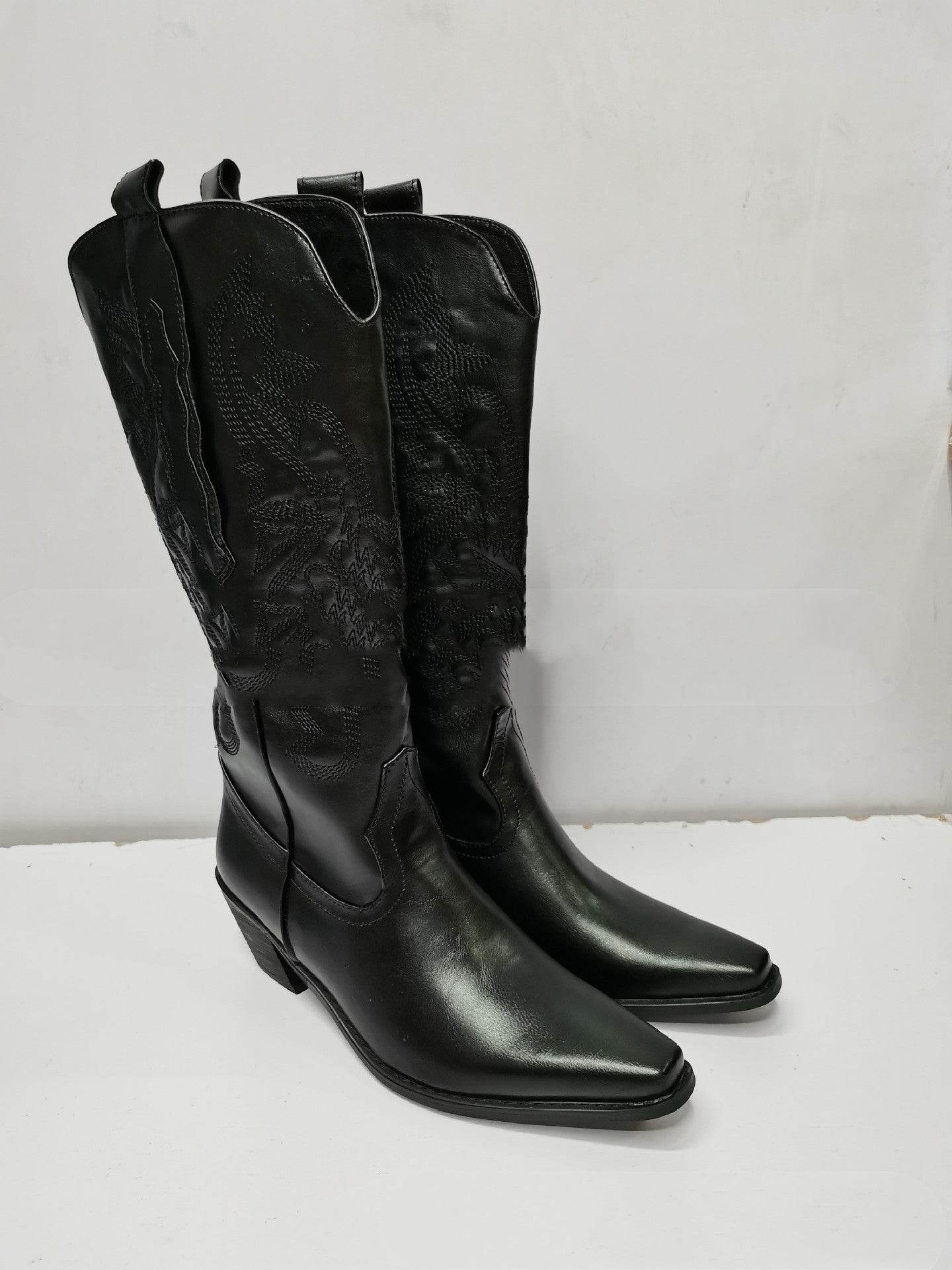 Embroidered Sleeve High Cowboy Boot For Women - Mubimart