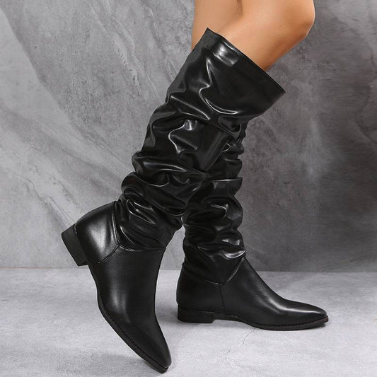 Long Boots White Cowboy Boots Women Pointed Toe Shoes - Mubimart