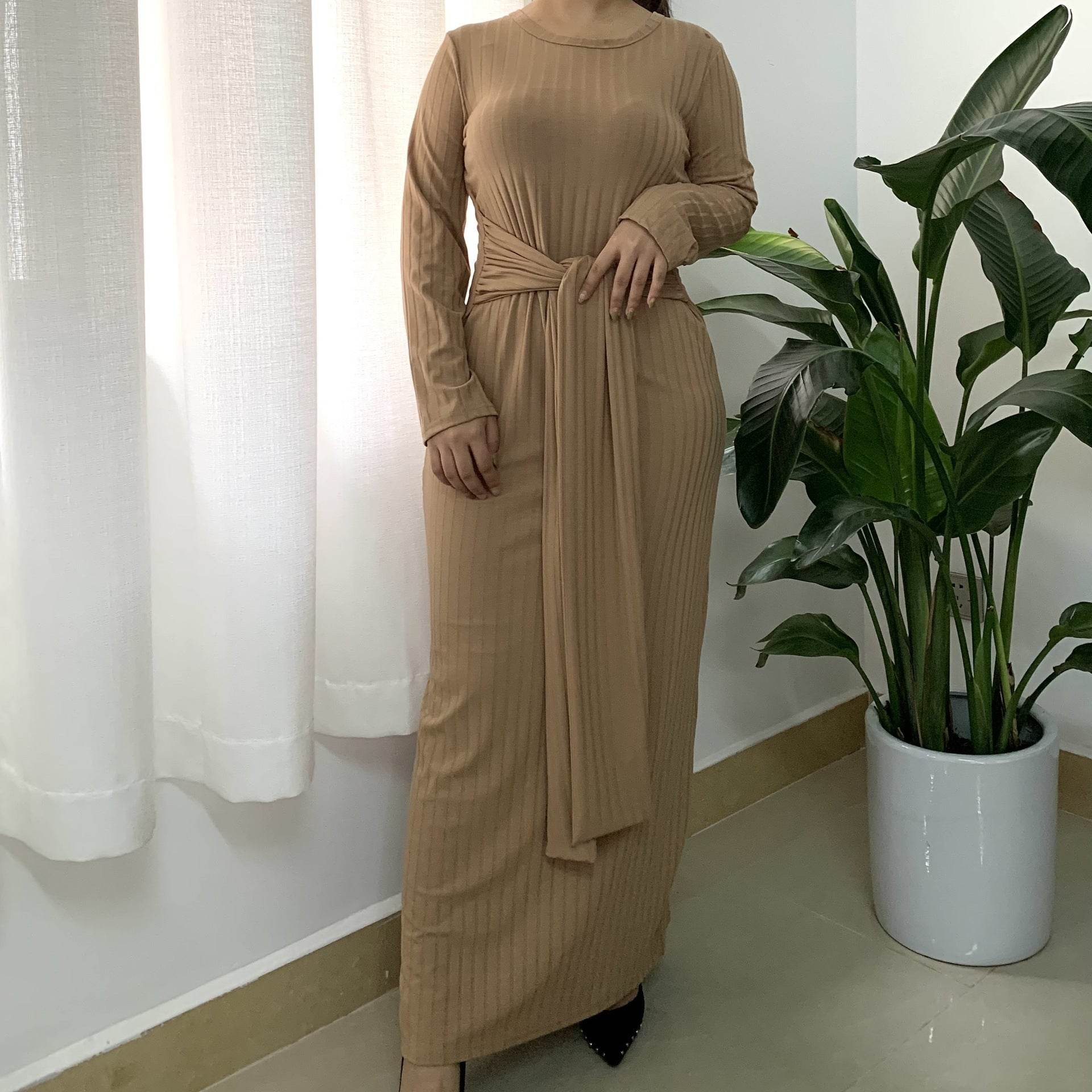 Middle East Dubai Robe Plus Size Knitted Muslim Dress - Mubimart