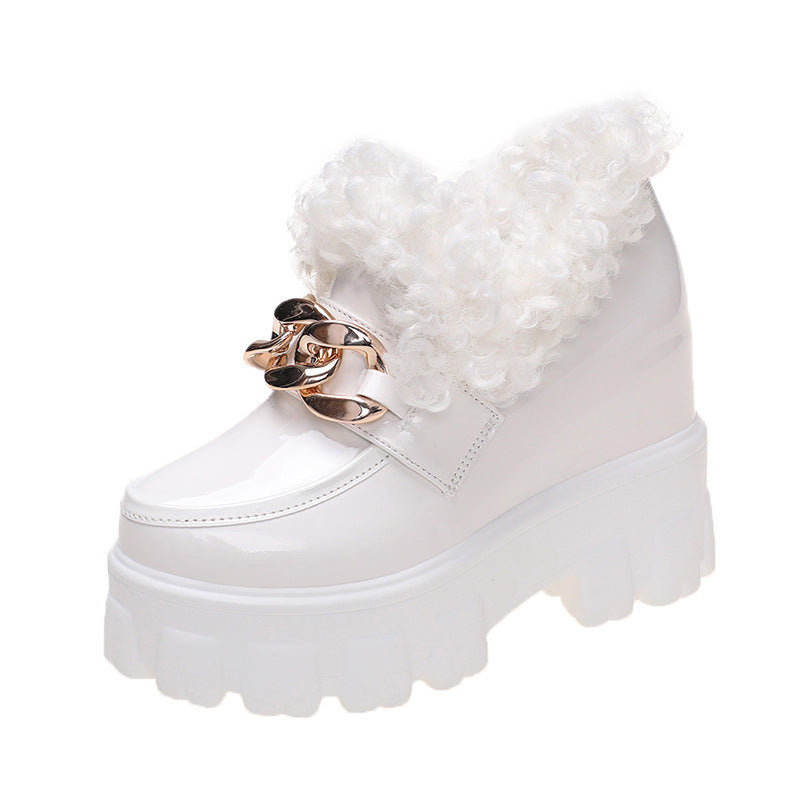 Mode Plus Fluffy Mouth Dikke Zolen Hoge Loafers Vrouwen