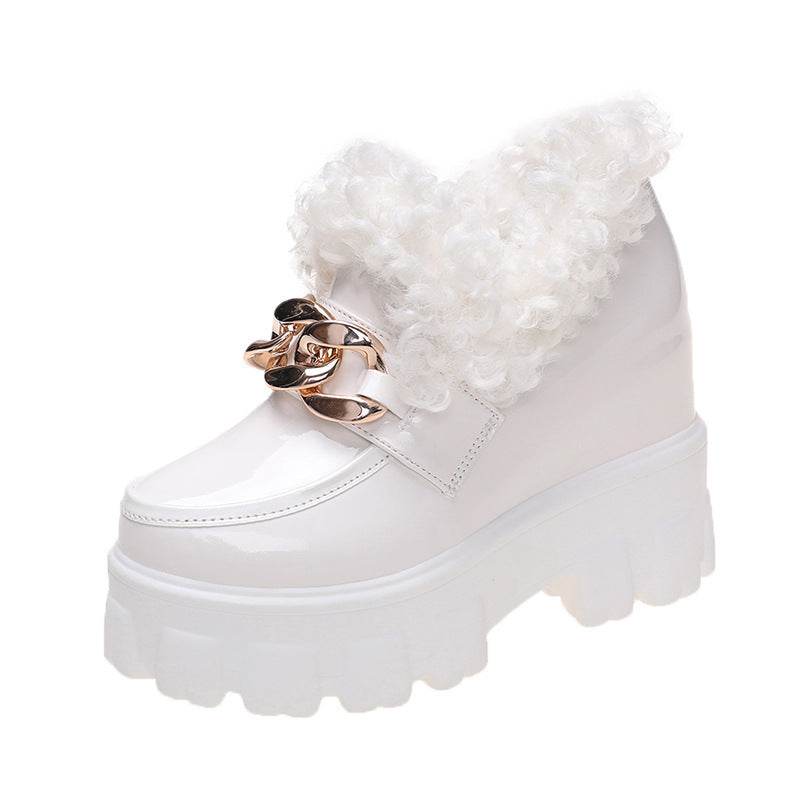 Fashion Plus Fluffy Mouth Thick Soled High Loafers Women - Mubimart