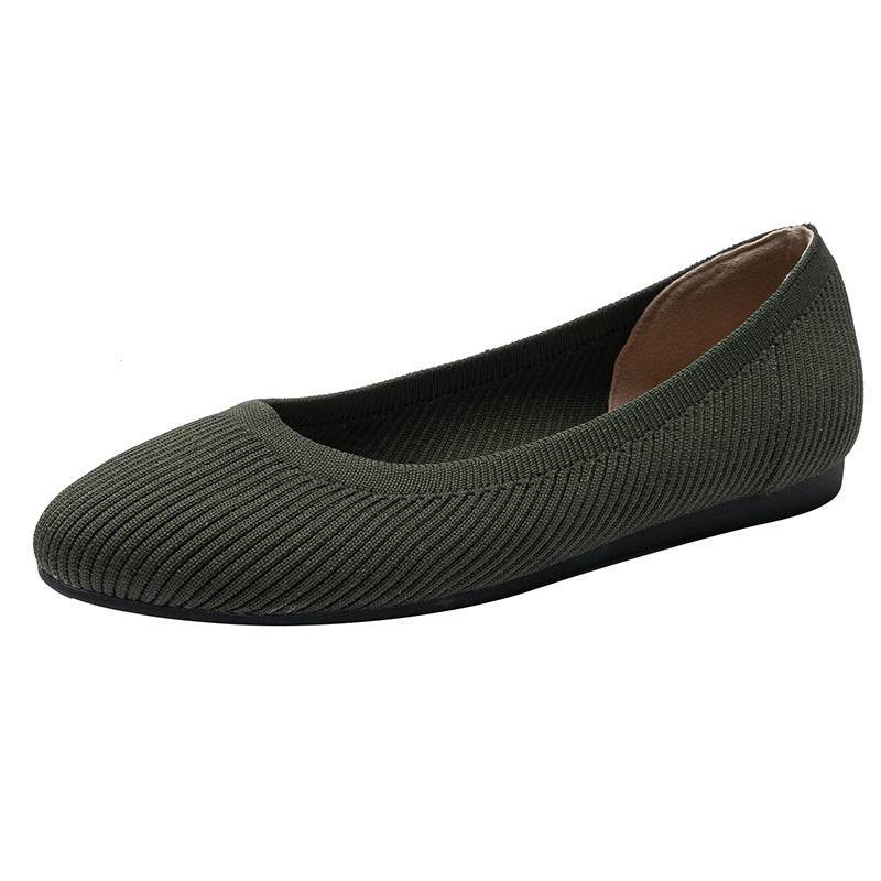 Round Toe Shallow Mouth Fabric Flat Knitted Soft Bottom Boat Shoes - Mubimart
