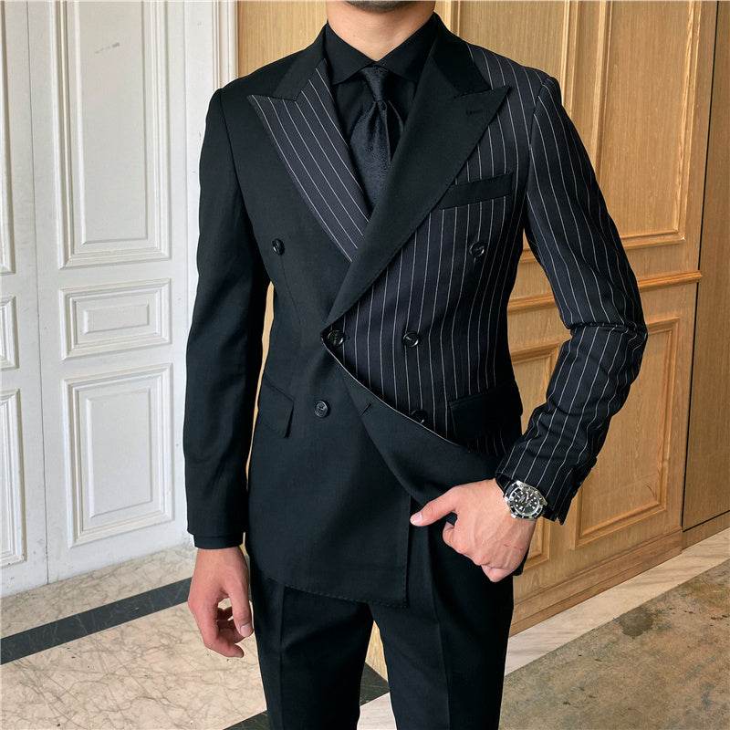 British Striped Double Breasted Suit Men - Mubimart
