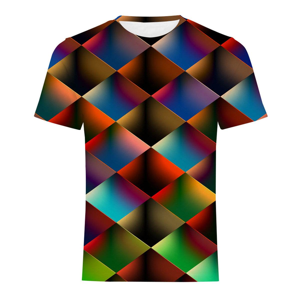 Mens Fashion Casual Digital Print Crew Neck T-shirt - Mubimart