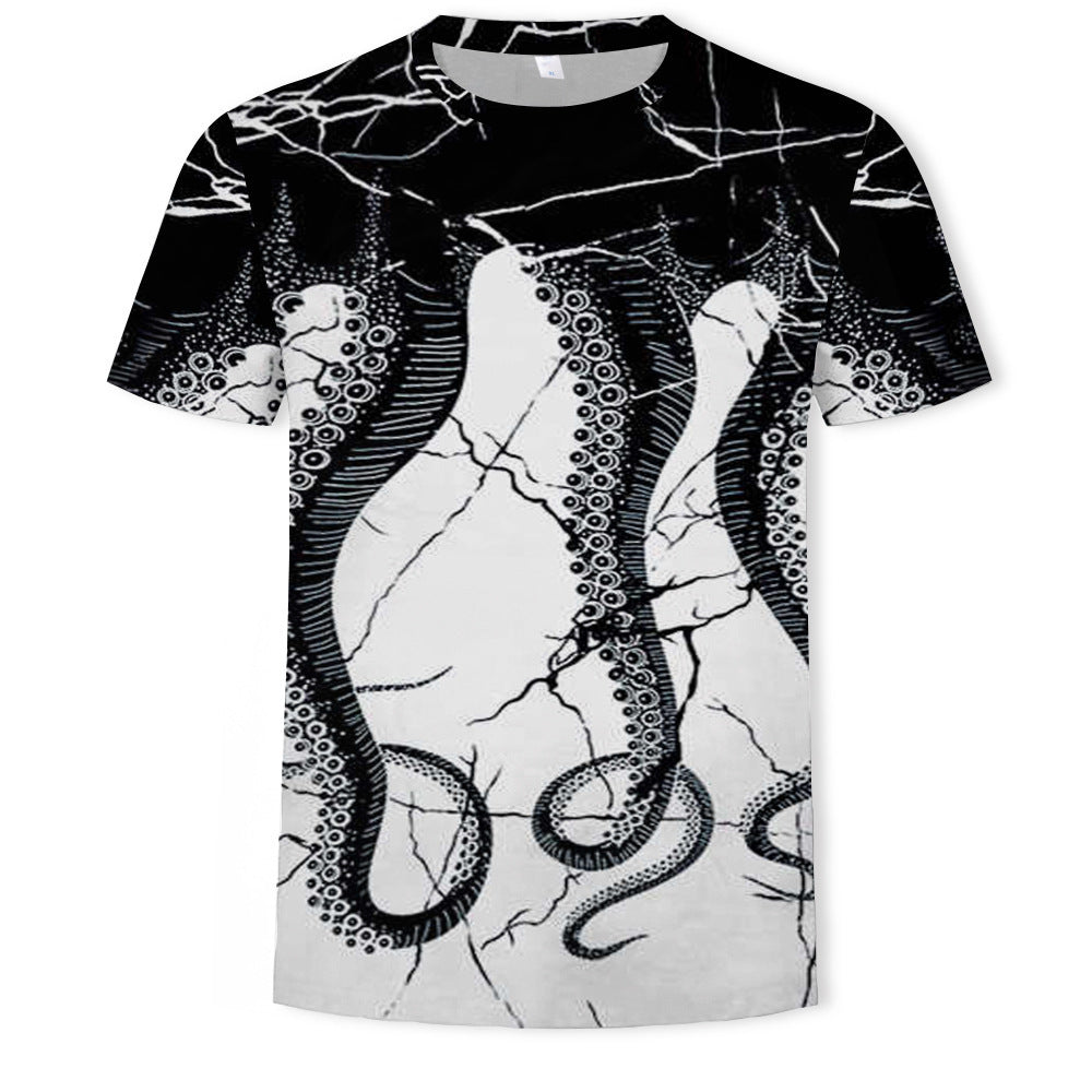 Mens Fashion Casual Digital Print Crew Neck T-shirt