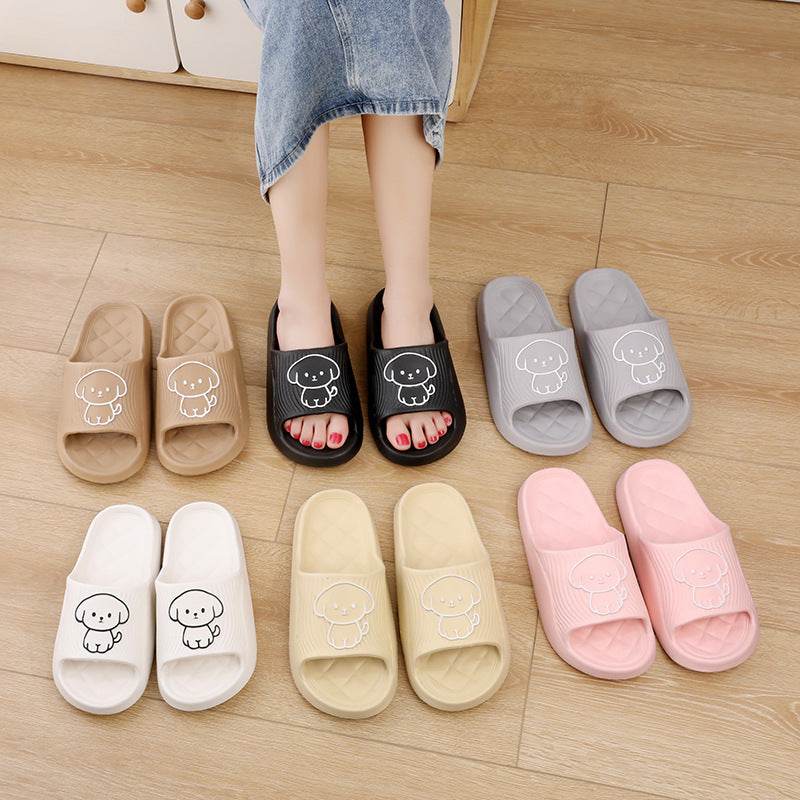 Cute Cartoon Dog Slippers Summer Solid Color Non-slip Rhombus Bathroom Slipper Indoor House Shoes For Men Women Couples - Mubimart