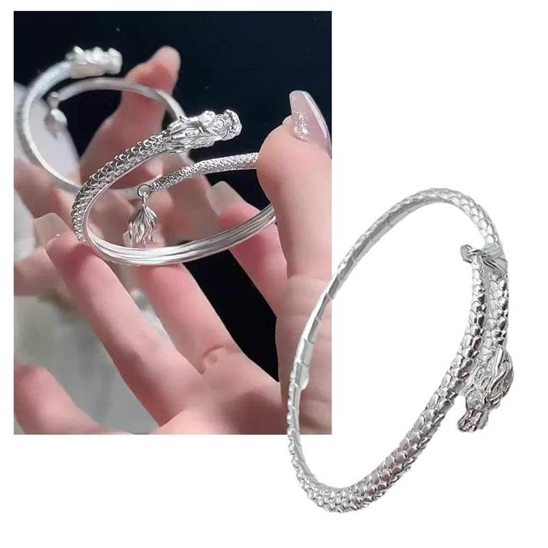 2024 Trendy Magical Dragon Waving Its Tail Chinese Style Men And Women Couple Adjustable Bracelet New Popular Relief Dragon Tail Bangle Punk Jewelry - Mubimart
