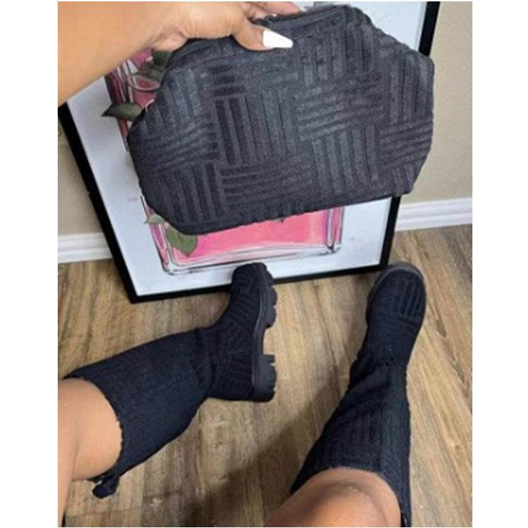 Mid Calf Boots Fashion Platform Western Boots Women Autumn Winter Shoes - Mubimart