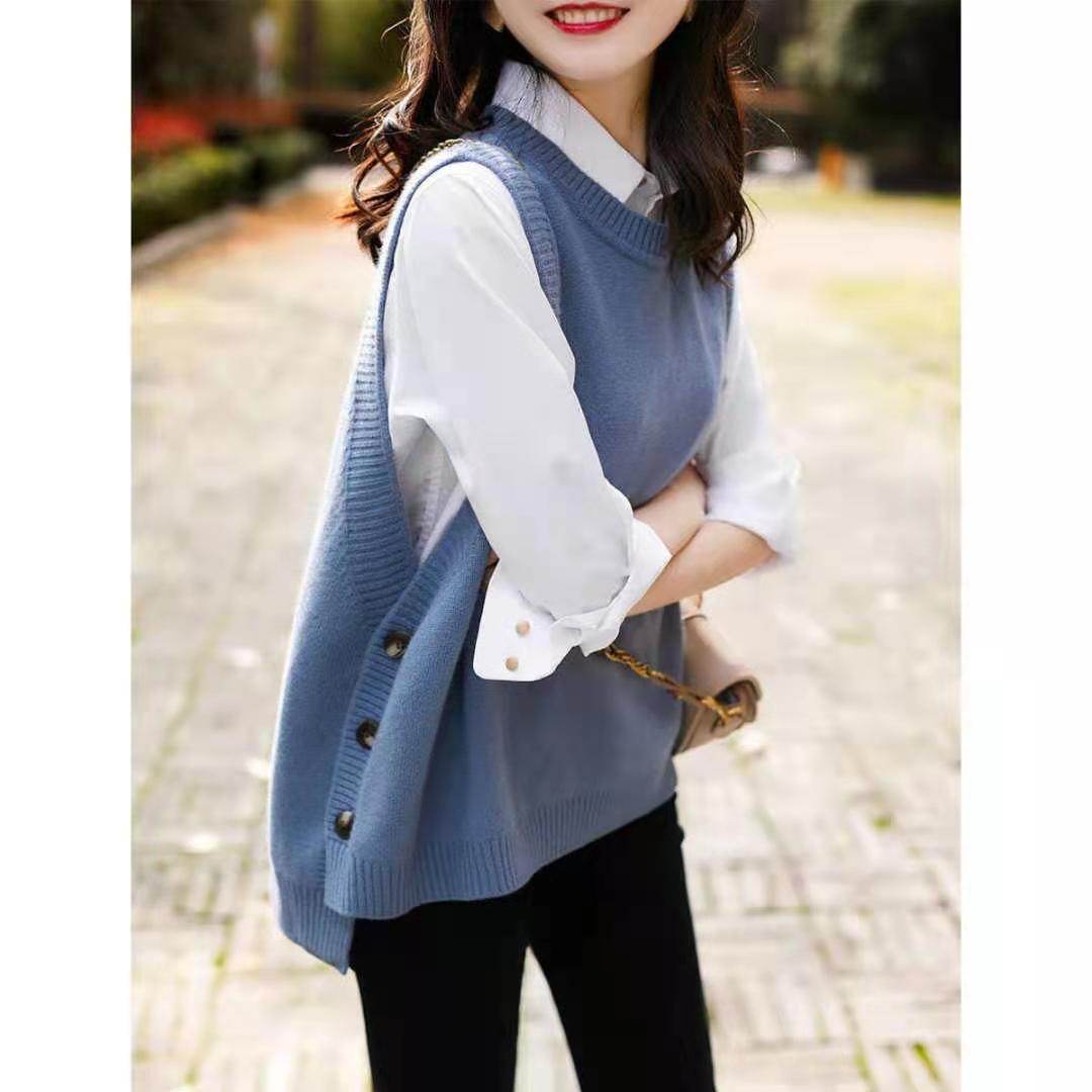 Plus Size Women's Sleeveless Vest Knit Sweater Crew Neck - Mubimart
