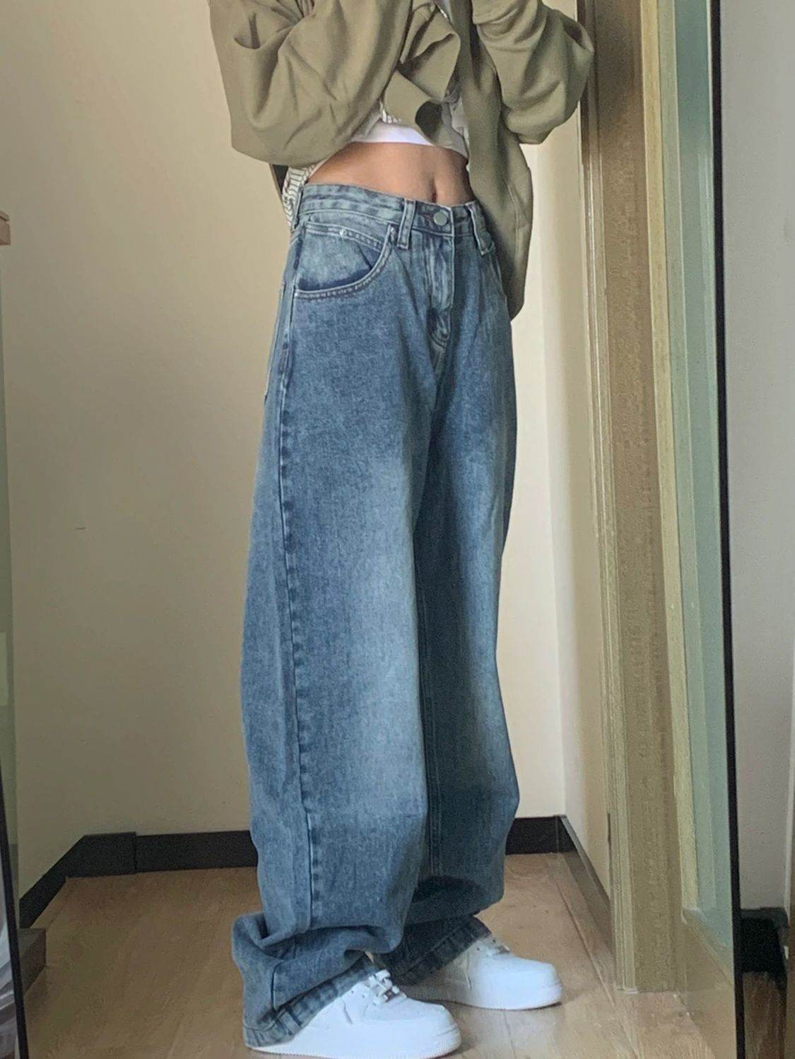 Plus Size High Waist Wide Leg Jeans For Women - Mubimart