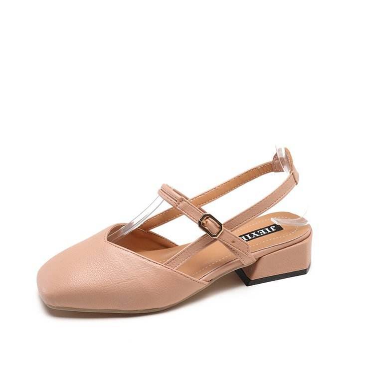 Women's Square Toe Block Heel Sandals - Mubimart