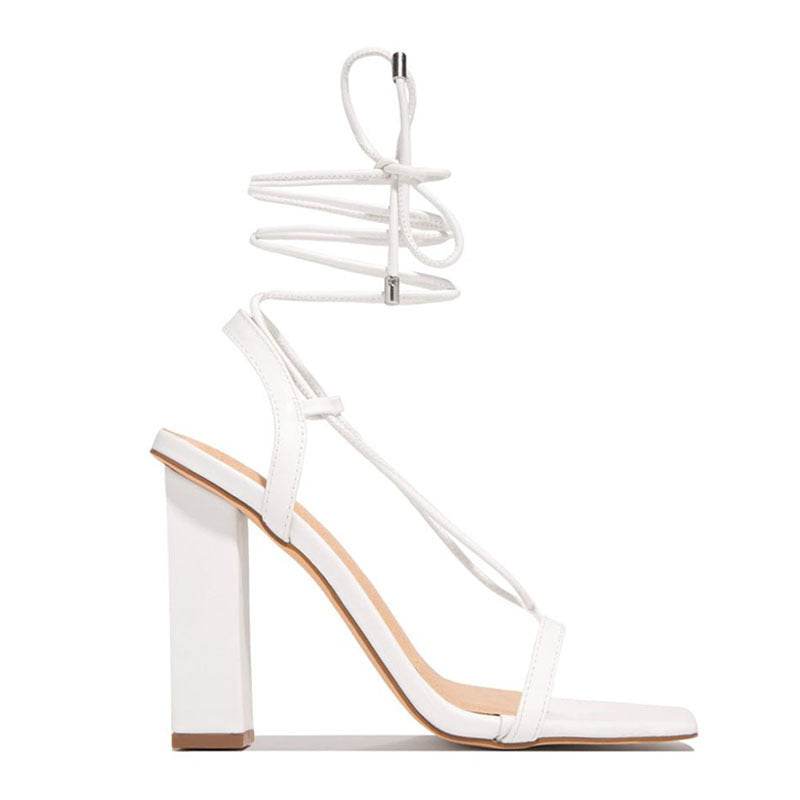 Women's Square Toe High Heel Strappy Sandals - Mubimart