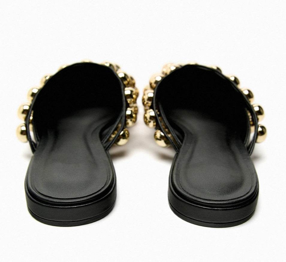 Versatile Rivet Pointed Toe Sandals Flat Toe - Mubimart