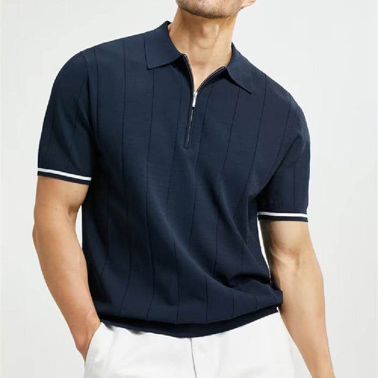Fashion Short-sleeved Polo Shirt Summer Lapel Zipper T-shirt Tops Mens Clothing - Mubimart