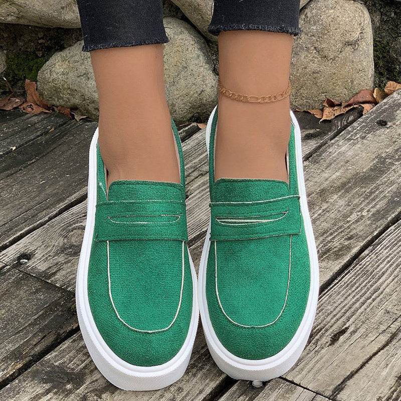 New Loafers Platform Round Toe Slip-on Shoes For Women Outdoor Casual Walking Shoes - Mubimart