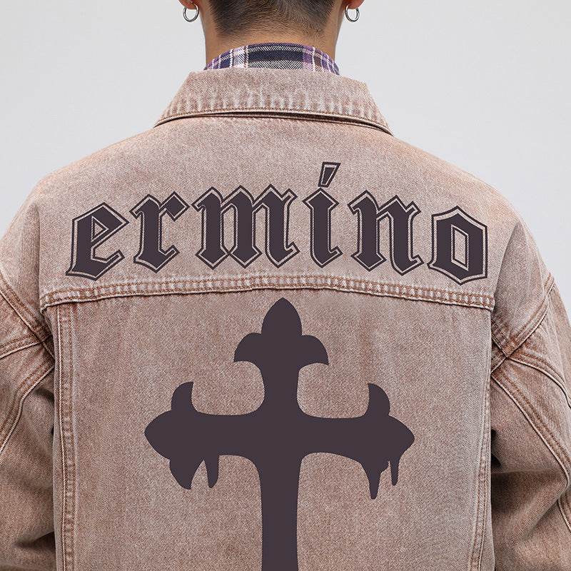 Mens Vintage Denim Jacket Cross - Mubimart